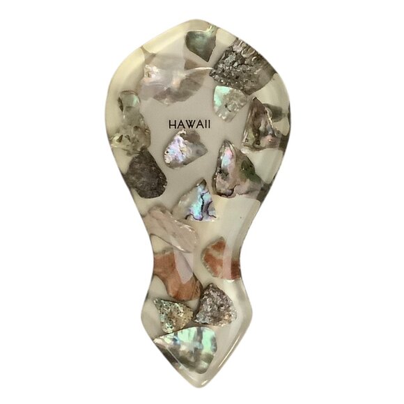 Vtg 1974 Hawaii Beach Stone Art Decor Trivet Design Gift 7.5” Abalone Shell - Picture 1 of 5